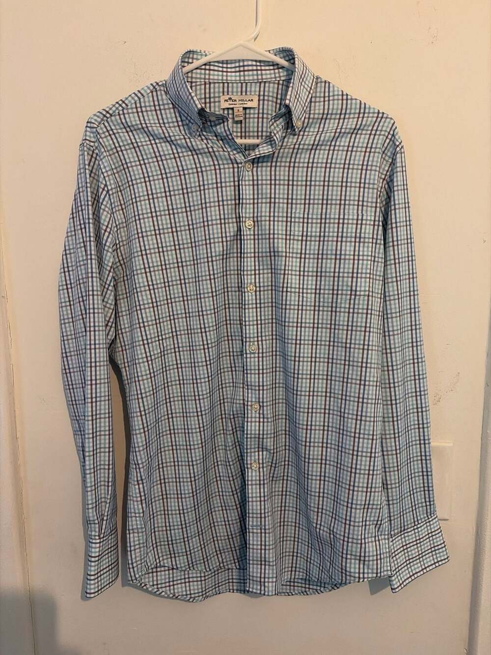 Peter Millar Summer Comfort Performance Plaid Button Down Shirt Size S